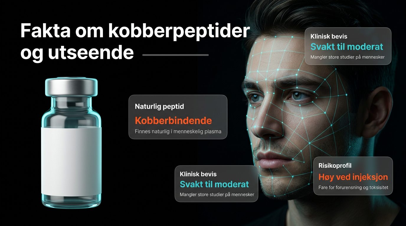 Mann som vurderer hudpleieprodukter og peptider foran speilet