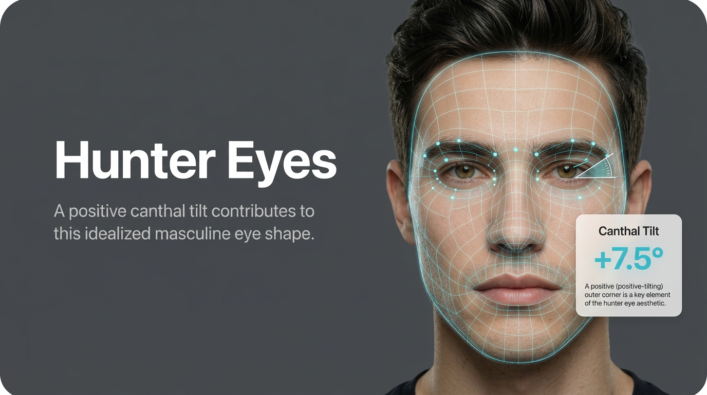 Diagram showing positive canthal tilt on a male face