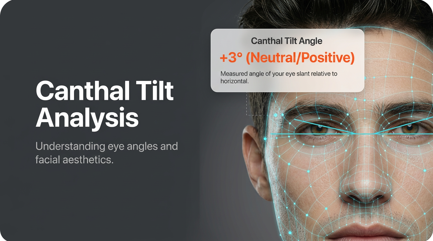 diagram som visar positiv neutral och negativ canthal tilt på ett mansansikte