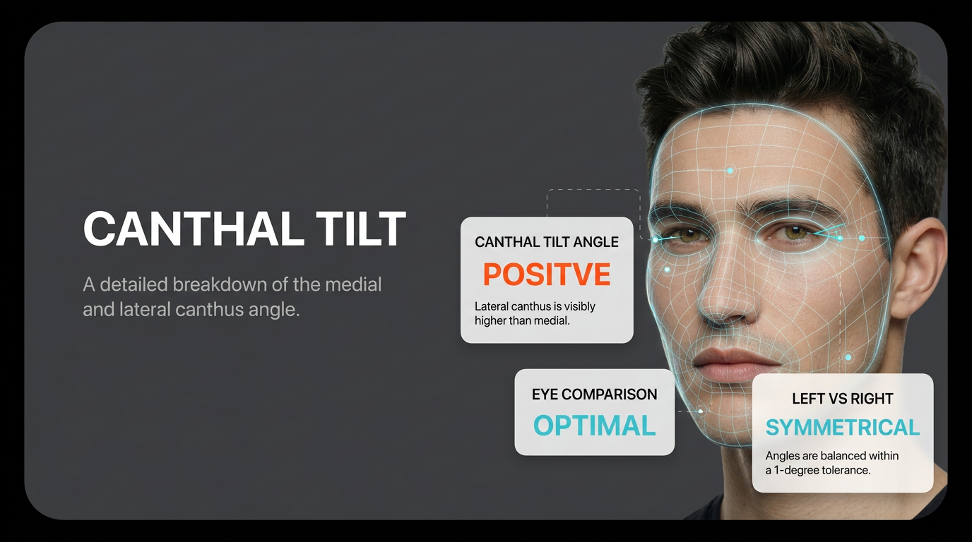 Diagram showing positive, neutral, and negative canthal tilt angles